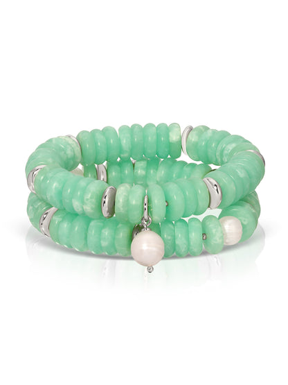 Saint Tropez Stretch Bracelet Set - Seafoam Stone with 18k Gold Plating | Ettika