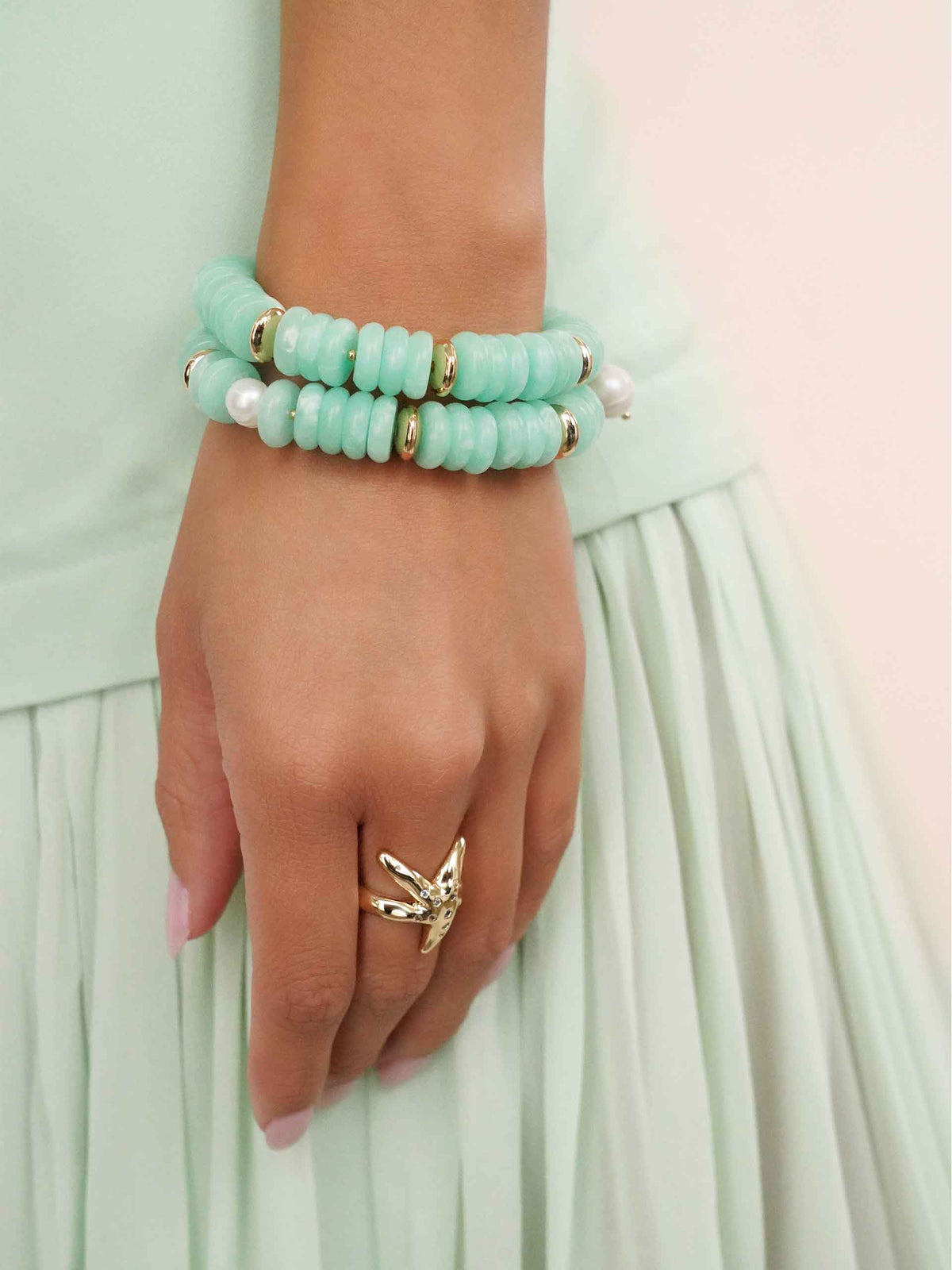 Saint Tropez Stretch Bracelet Set - Seafoam Stone with 18k Gold Plating | Ettika