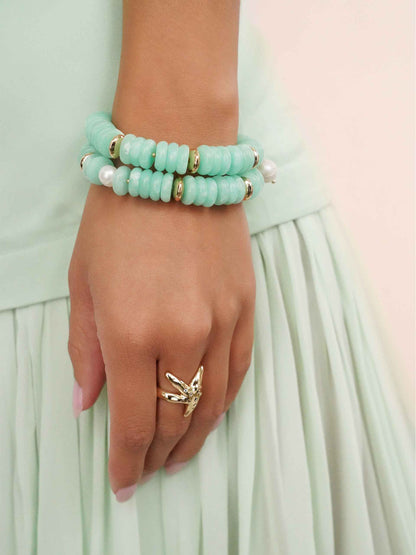Saint Tropez Stretch Bracelet Set - Seafoam Stone with 18k Gold Plating | Ettika