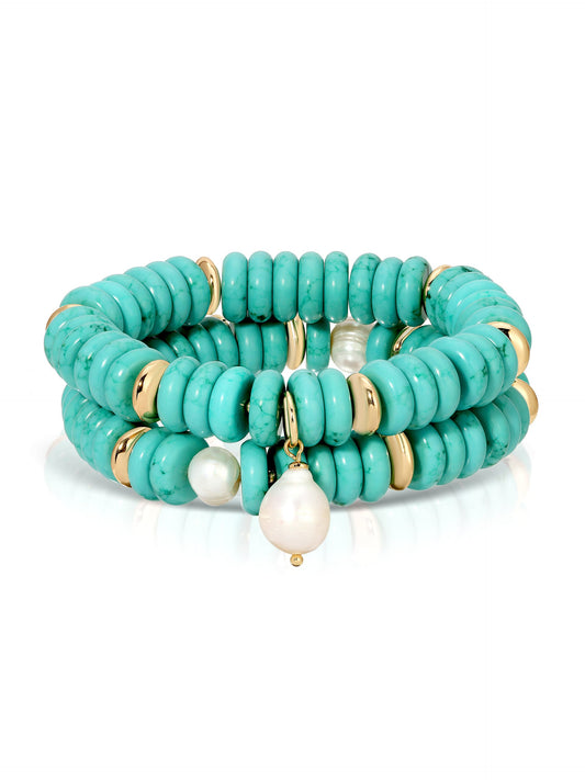 Amalfi Stretch Bracelet Set - Turquoise with 18k Gold Plating | Ettika