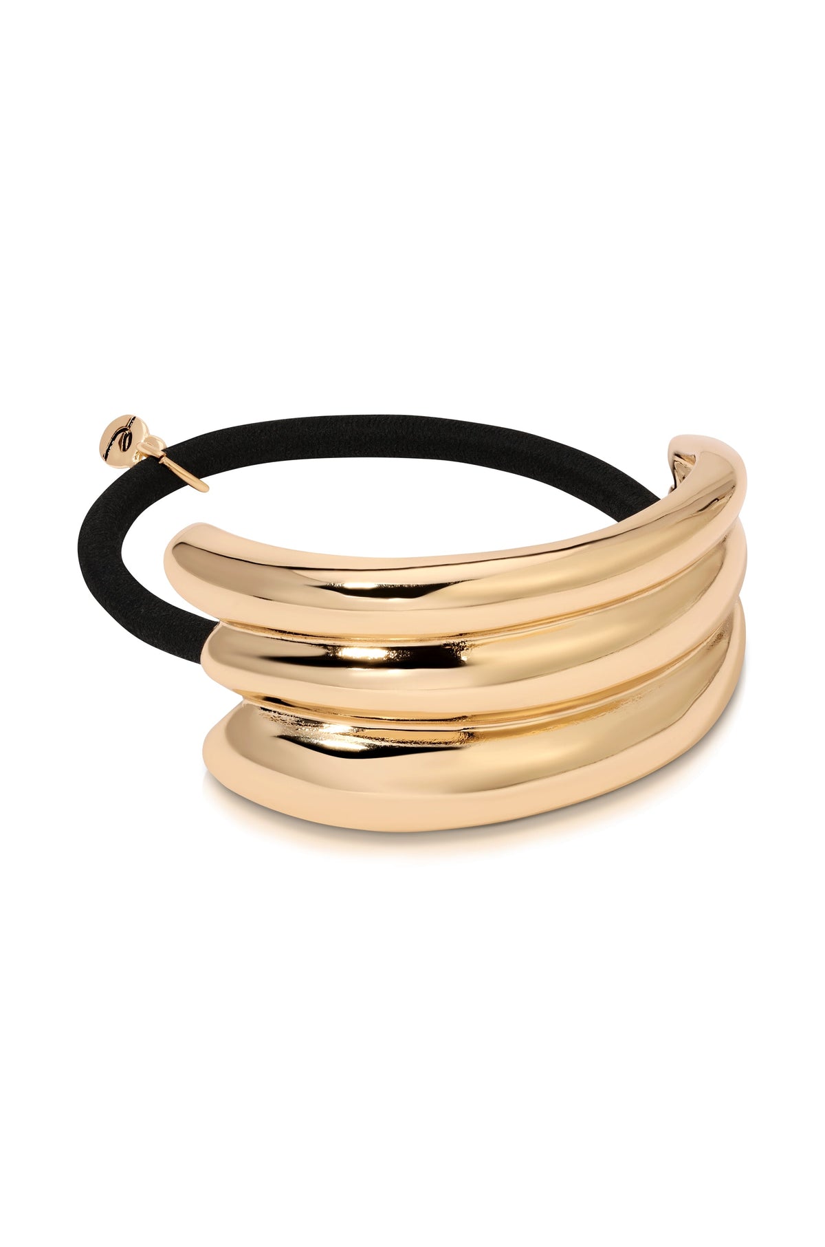 Modern Rows Hair Tie - Gold Tone with Black Elastic | Ettika