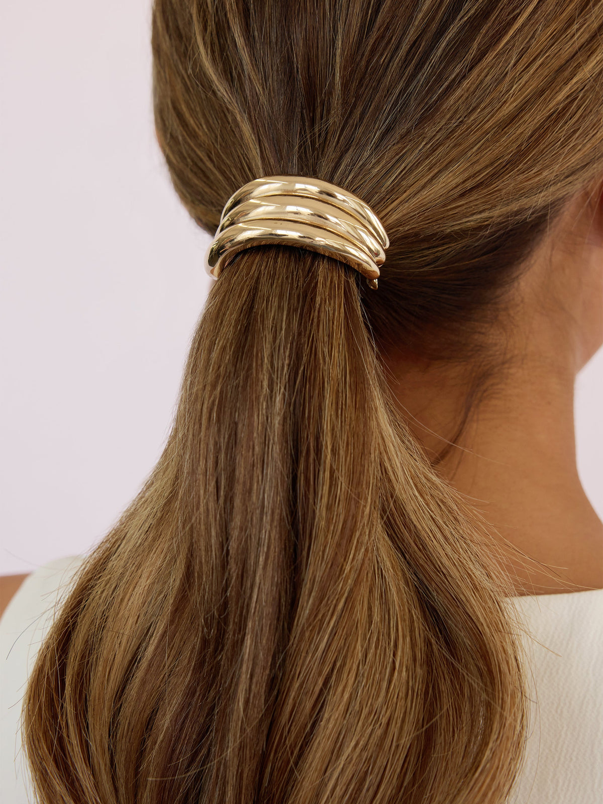 Modern Rows Hair Tie - Gold Tone with Black Elastic | Ettika