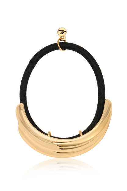 Modern Rows Hair Tie - Gold Tone with Black Elastic | Ettika