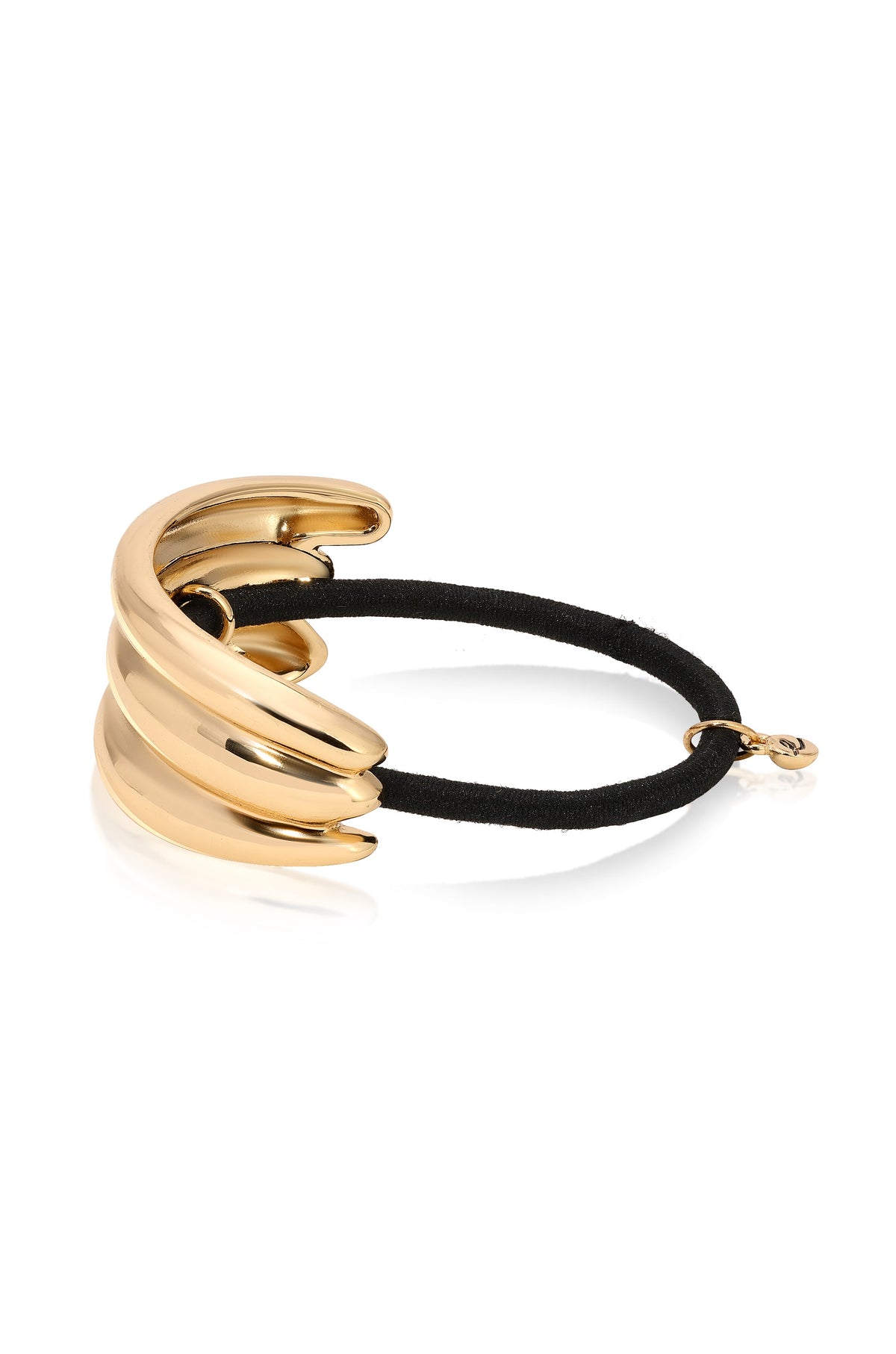 Modern Rows Hair Tie - Gold Tone with Black Elastic | Ettika