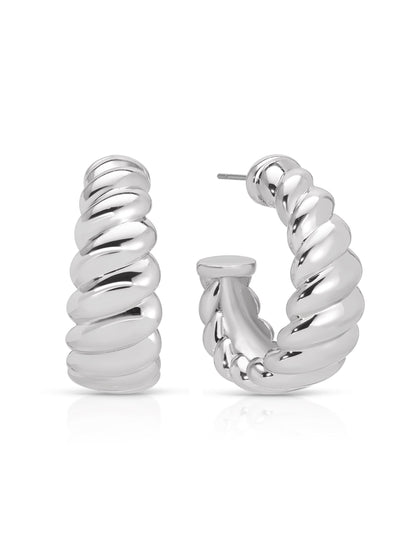 Modern Ribbed Hoops - Silver Plated | Ettika