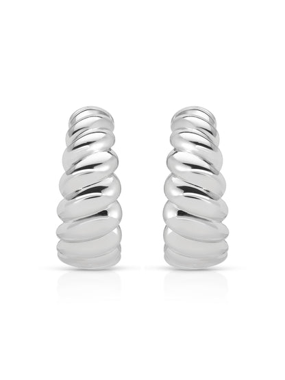 Modern Ribbed Hoops - Silver Plated | Ettika