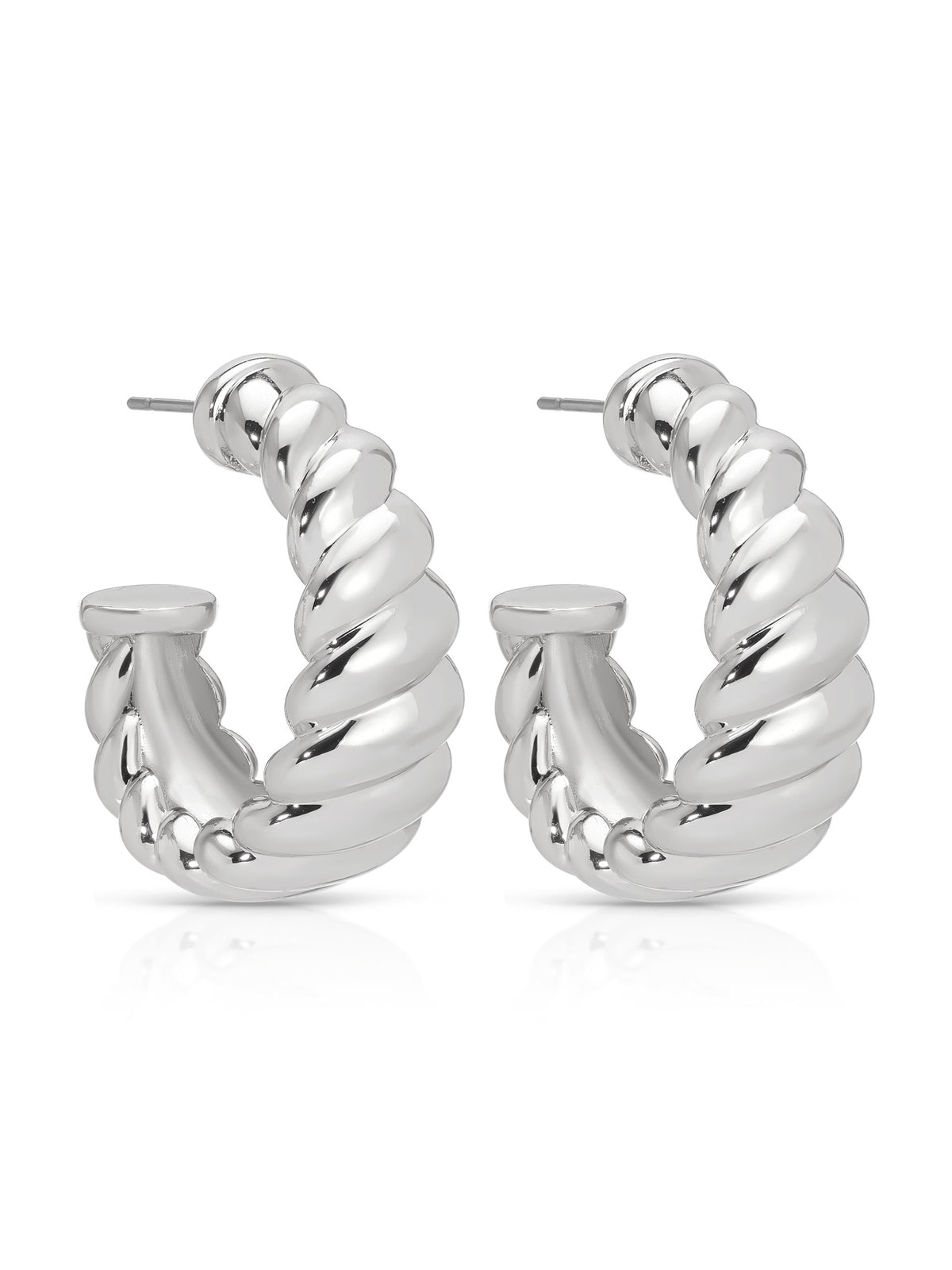 Modern Ribbed Hoops - Silver Plated | Ettika