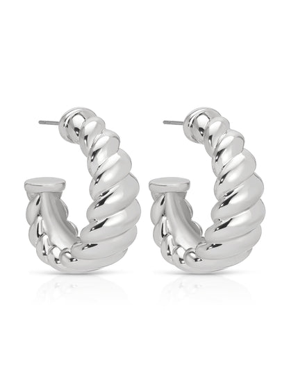 Modern Ribbed Hoops - Silver Plated | Ettika