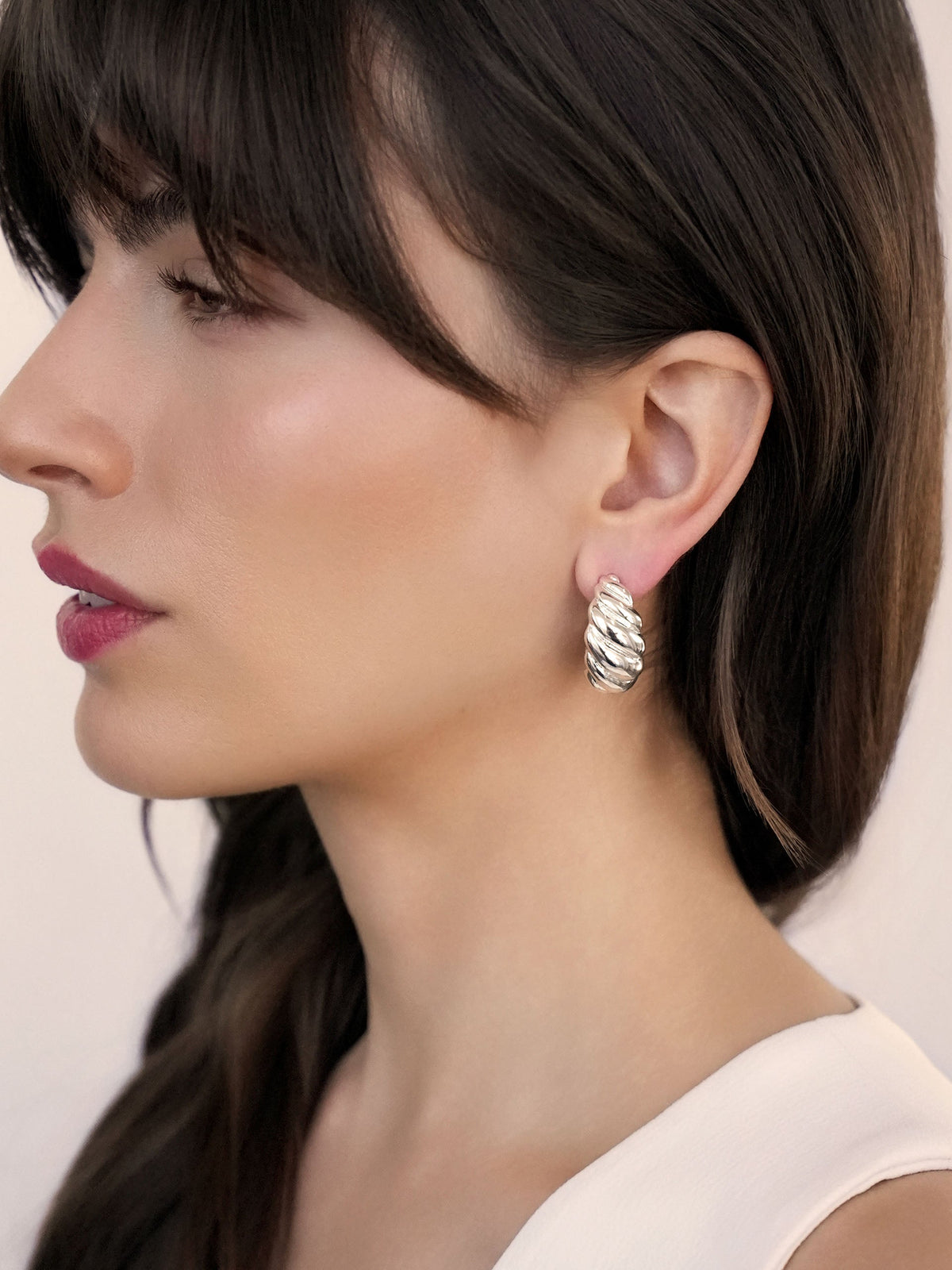 Modern Ribbed Hoops - Silver Plated | Ettika