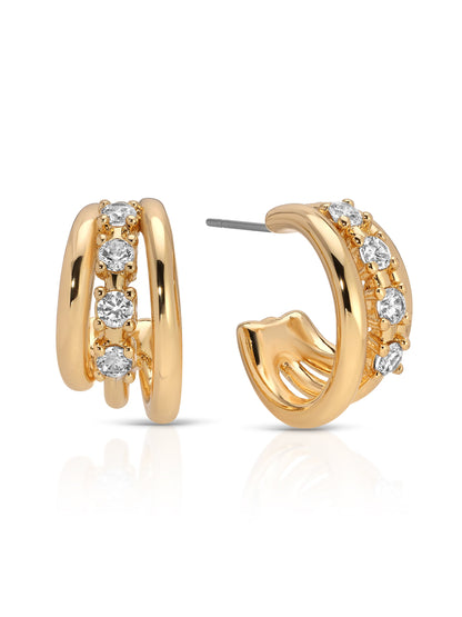 Mini Gleam Hoops - Clear Crystal with 18k Gold Plating | Ettika