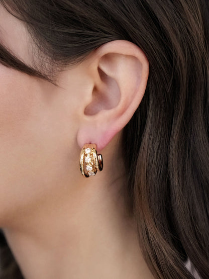 Mini Gleam Hoops - Clear Crystal with 18k Gold Plating | Ettika