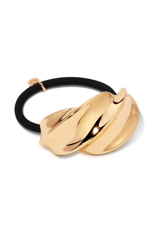 Golden Twist Hair Tie - Gold Tone with Black Elastic | Ettika