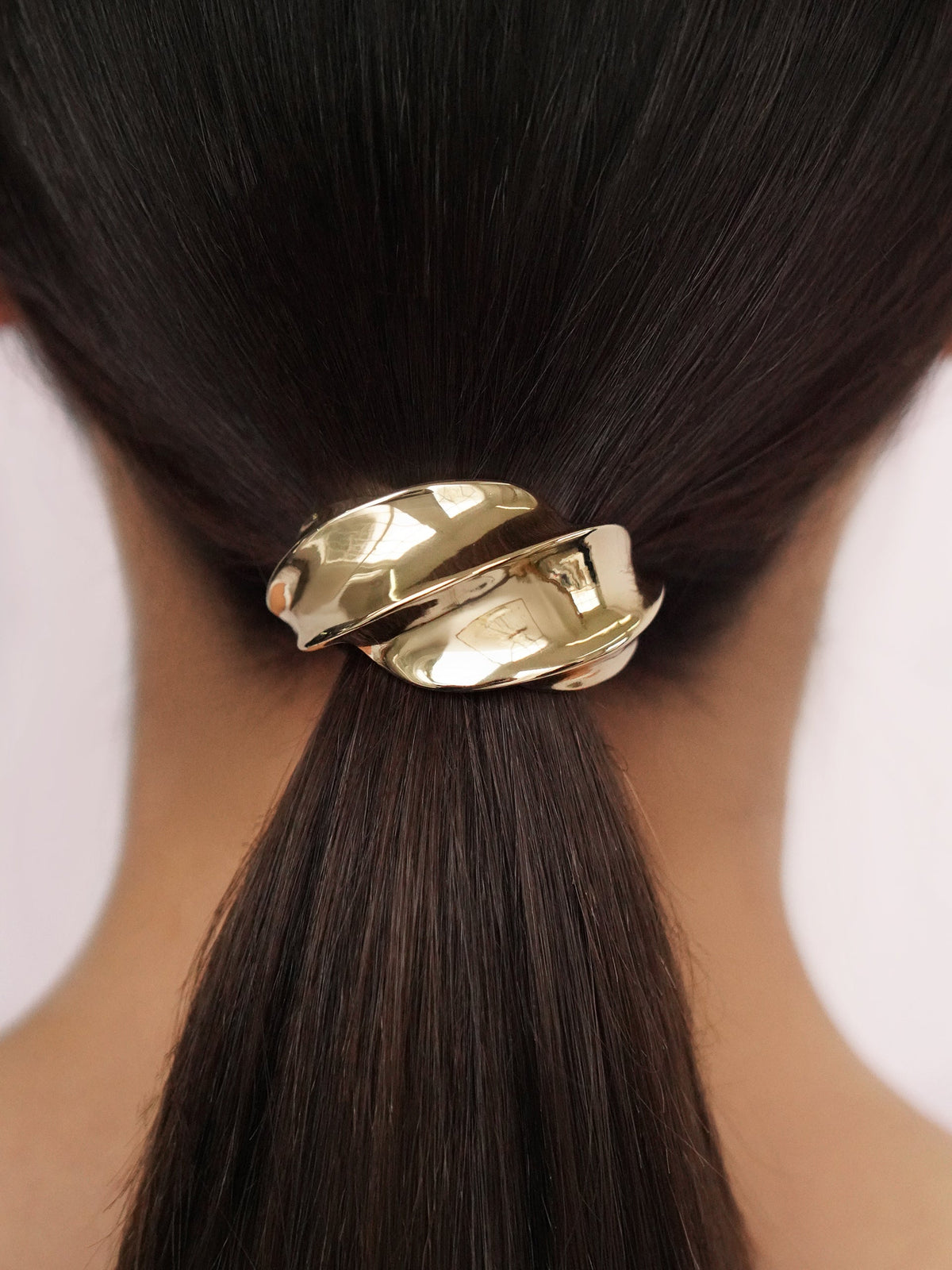 Golden Twist Hair Tie - Gold Tone with Black Elastic | Ettika