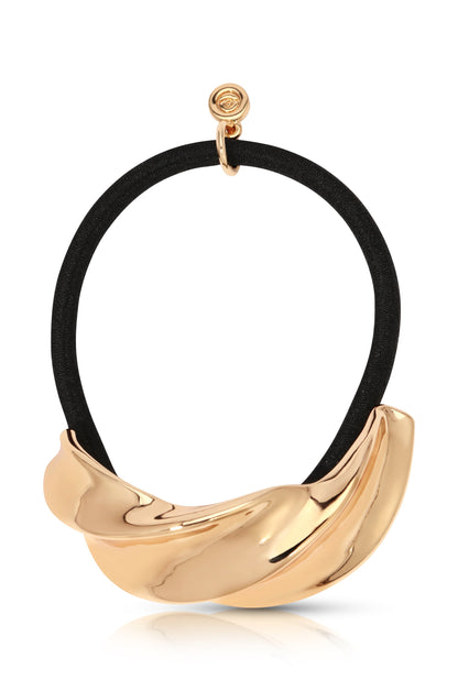 Golden Twist Hair Tie - Gold Tone with Black Elastic | Ettika