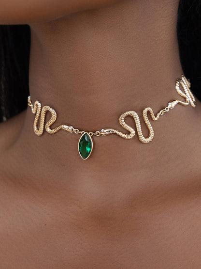 Serpentina Snake Choker - Emerald Crystal with 18k Gold Plating | Ettika