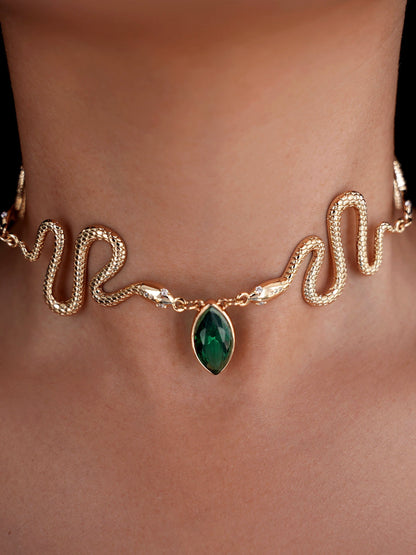 Serpentina Snake Choker - Emerald Crystal with 18k Gold Plating | Ettika