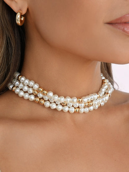 Pearl Row Choker - Pearl | Ettika