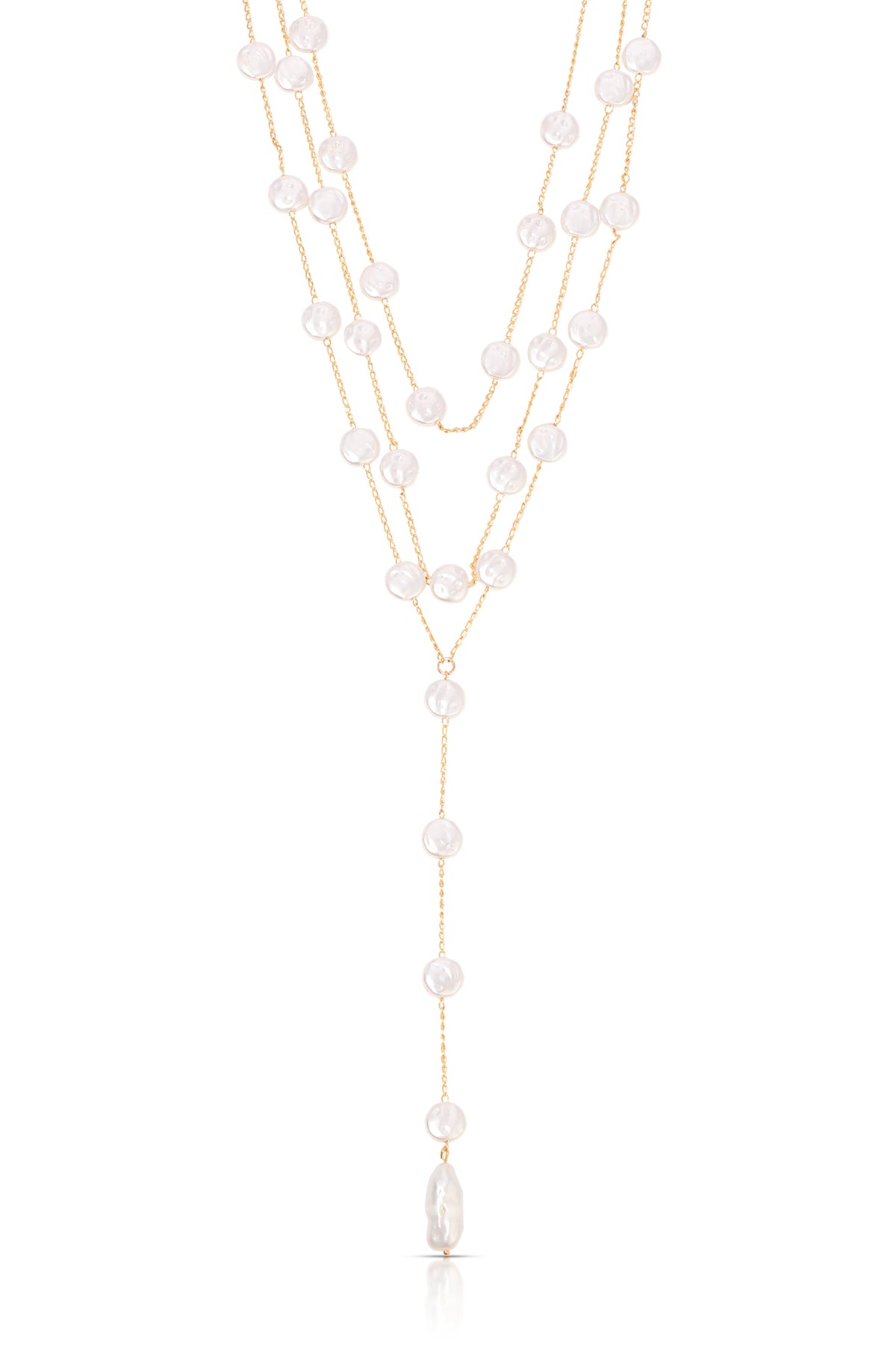 Pearl Coin Layered Lariat Necklace - Pearl with 18k Gold Plating | Ettika