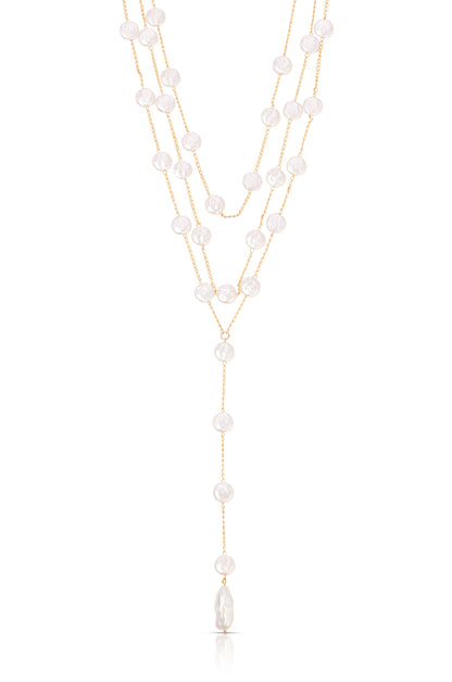 Pearl Coin Layered Lariat Necklace - Pearl with 18k Gold Plating | Ettika