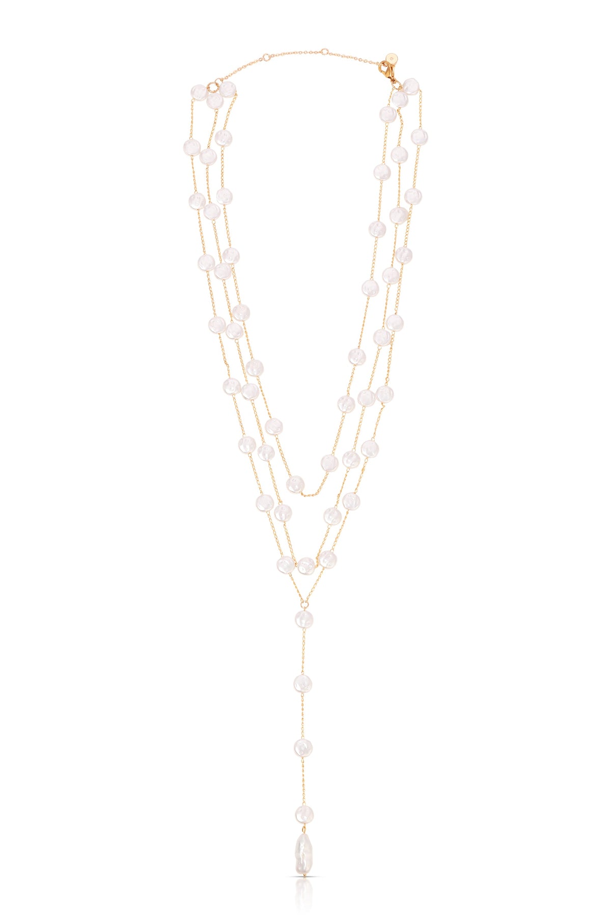 Pearl Coin Layered Lariat Necklace - Pearl with 18k Gold Plating | Ettika