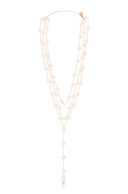 Pearl Coin Layered Lariat Necklace - Pearl with 18k Gold Plating | Ettika