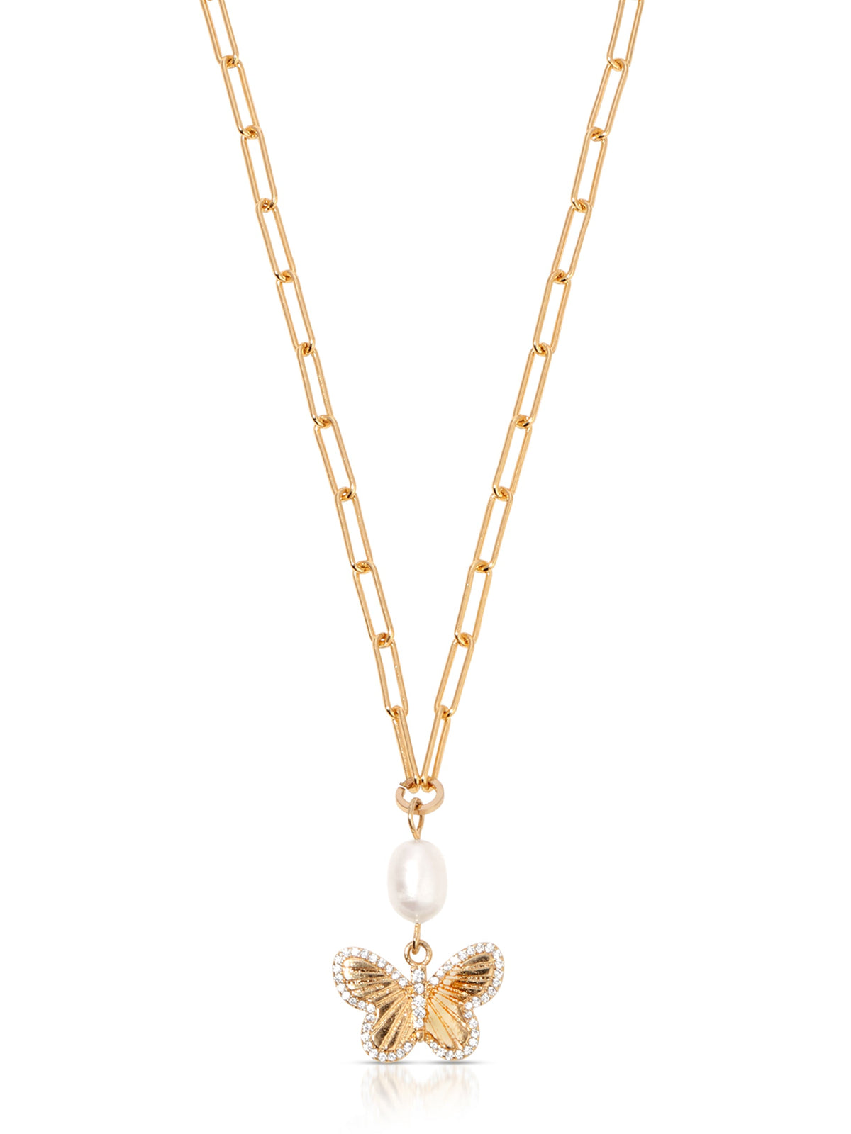Butterfly Pearl Chain Necklace - Pearl with 18k Gold Plating | Ettika