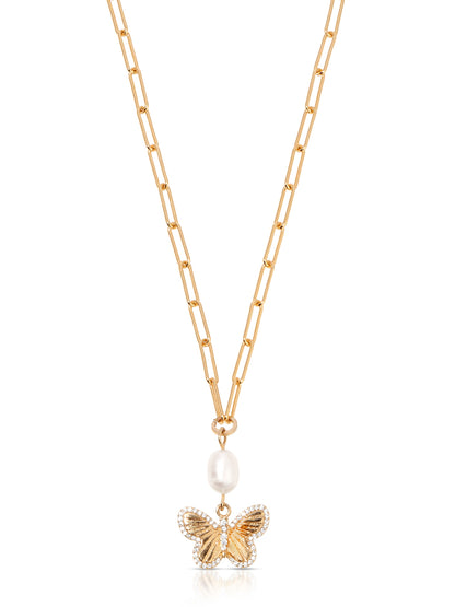 Butterfly Pearl Chain Necklace - Pearl with 18k Gold Plating | Ettika