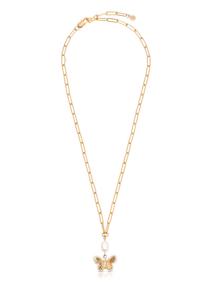 Butterfly Pearl Chain Necklace - Pearl with 18k Gold Plating | Ettika