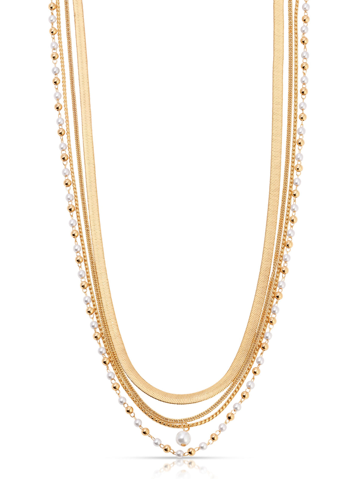 All the Chains Pearl Layered Necklace - Pearl with 18k Gold Plating | Ettika