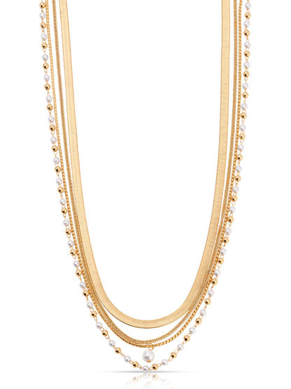 All the Chains Pearl Layered Necklace - Pearl with 18k Gold Plating | Ettika