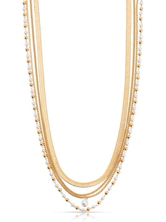 All the Chains Pearl Layered Necklace - Pearl with 18k Gold Plating | Ettika