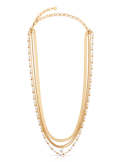 All the Chains Pearl Layered Necklace - Pearl with 18k Gold Plating | Ettika