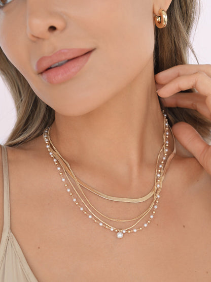 All the Chains Pearl Layered Necklace - Pearl with 18k Gold Plating | Ettika
