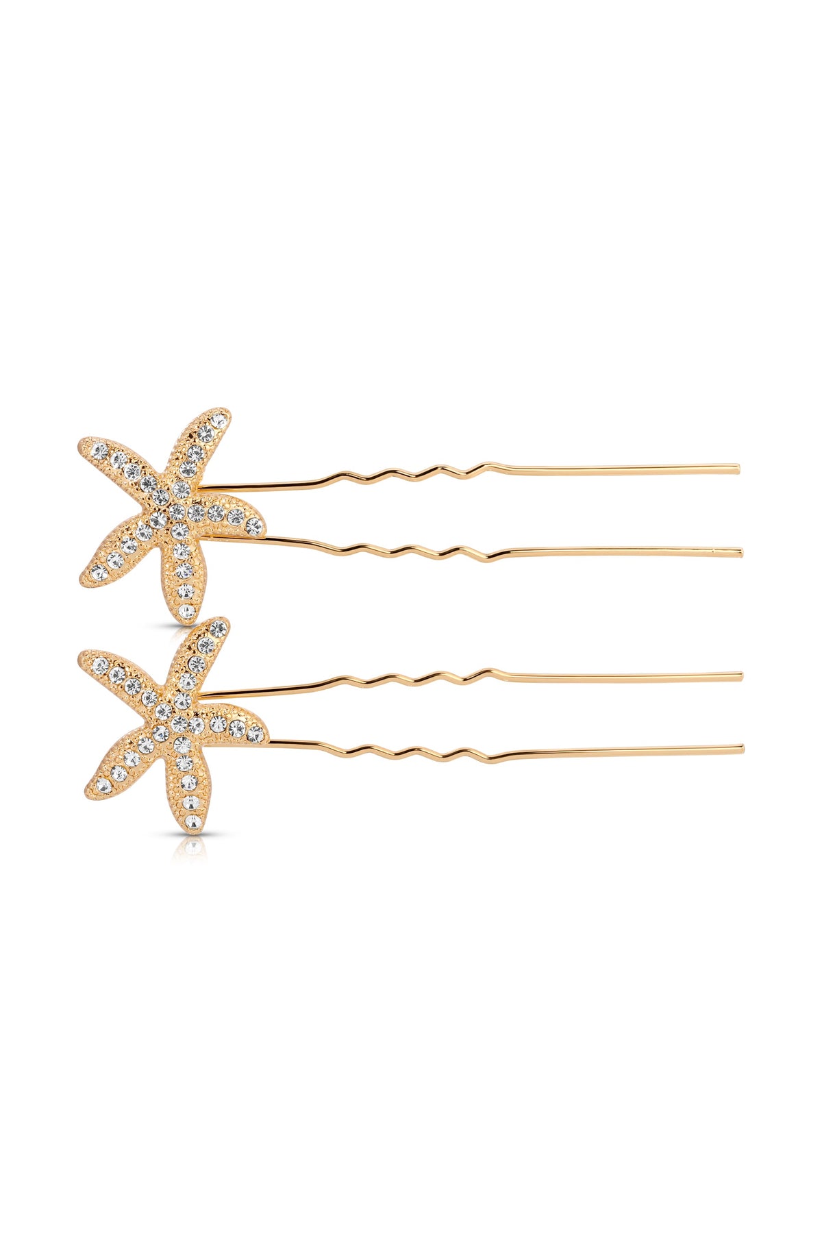 Crystal Starfish Hair Pin Set - Gold Tone | Ettika