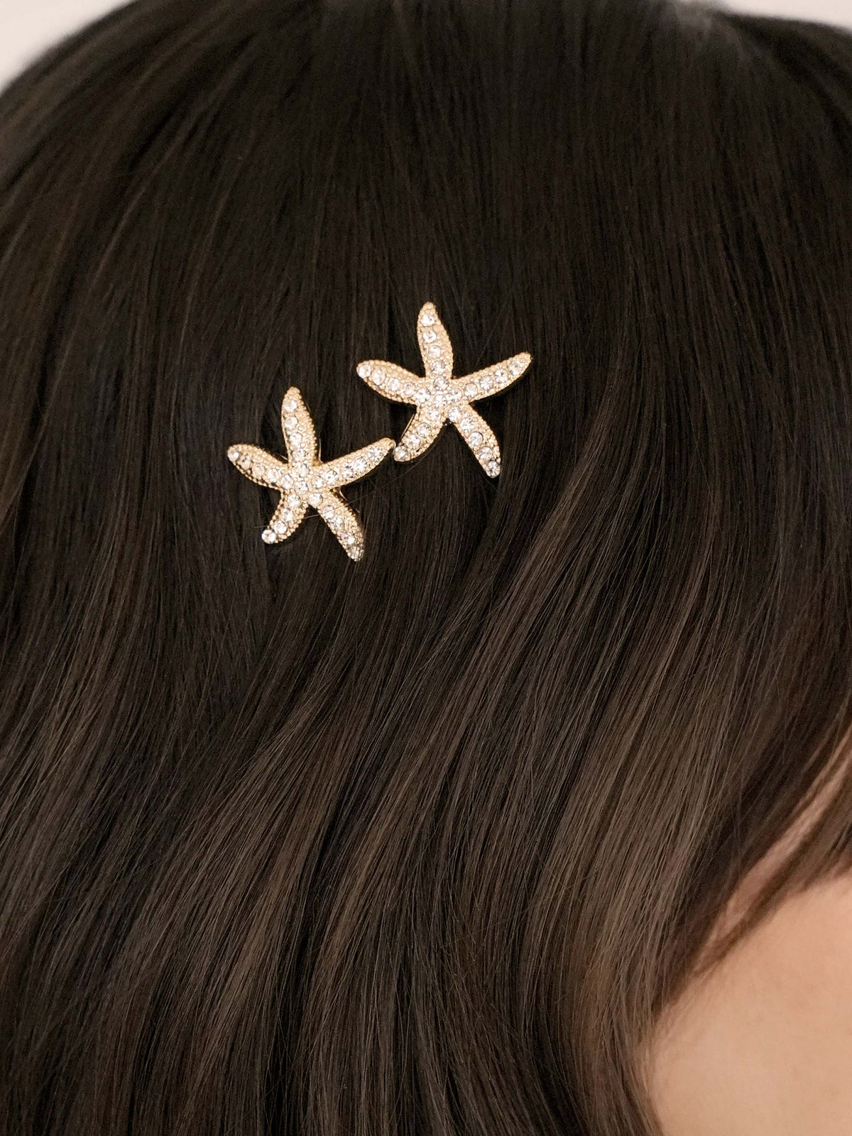Crystal Starfish Hair Pin Set - Gold Tone | Ettika