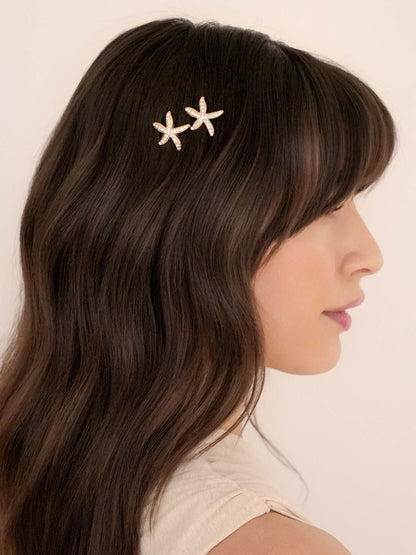 Crystal Starfish Hair Pin Set - Gold Tone | Ettika