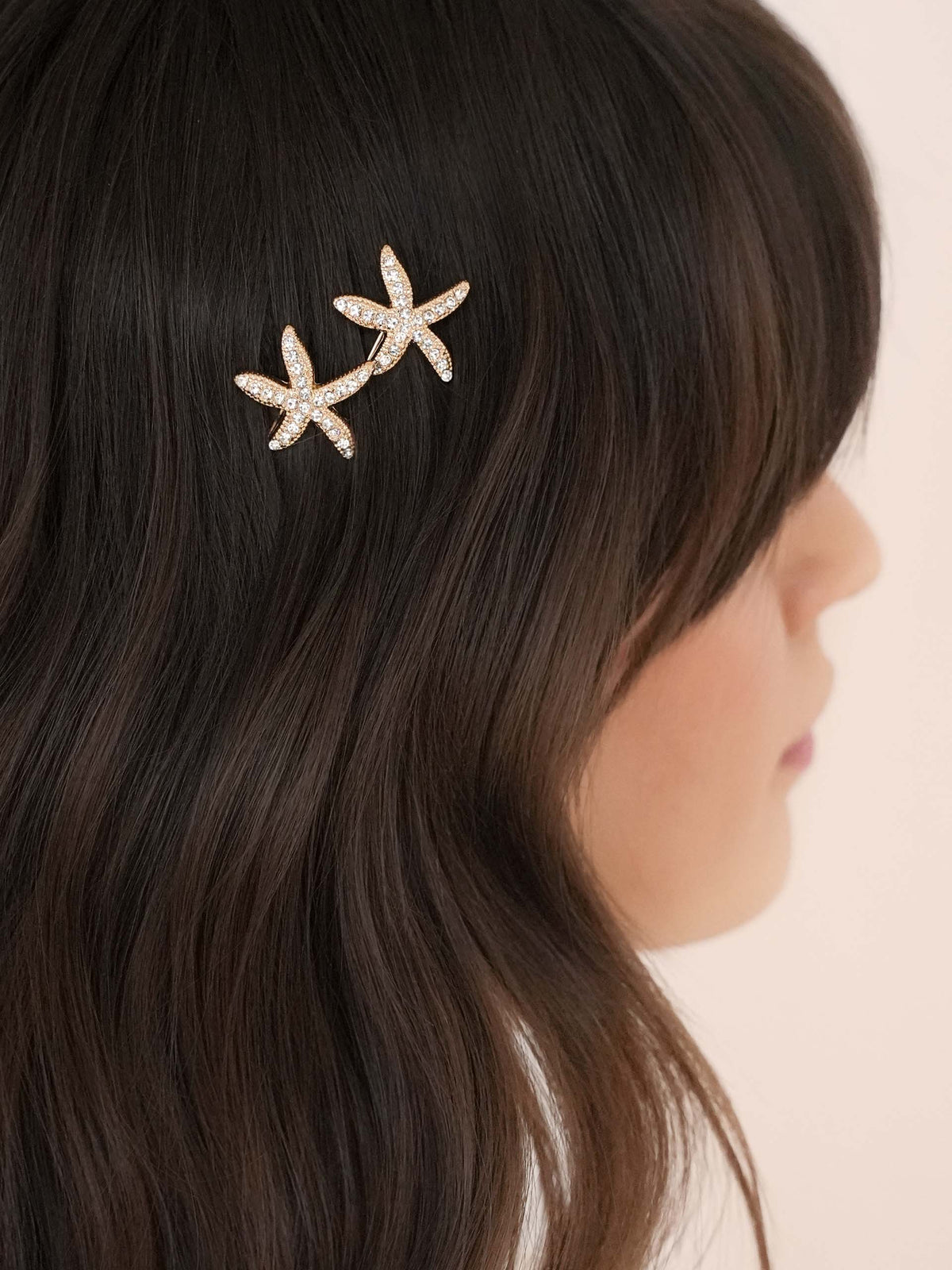 Crystal Starfish Hair Pin Set - Gold Tone | Ettika