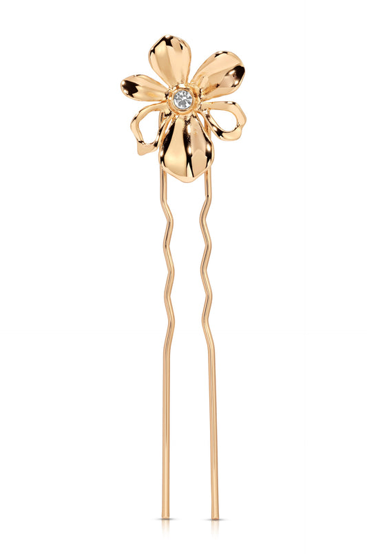 Petals Hair Pin - Clear Crystal with Gold Tone | Ettika