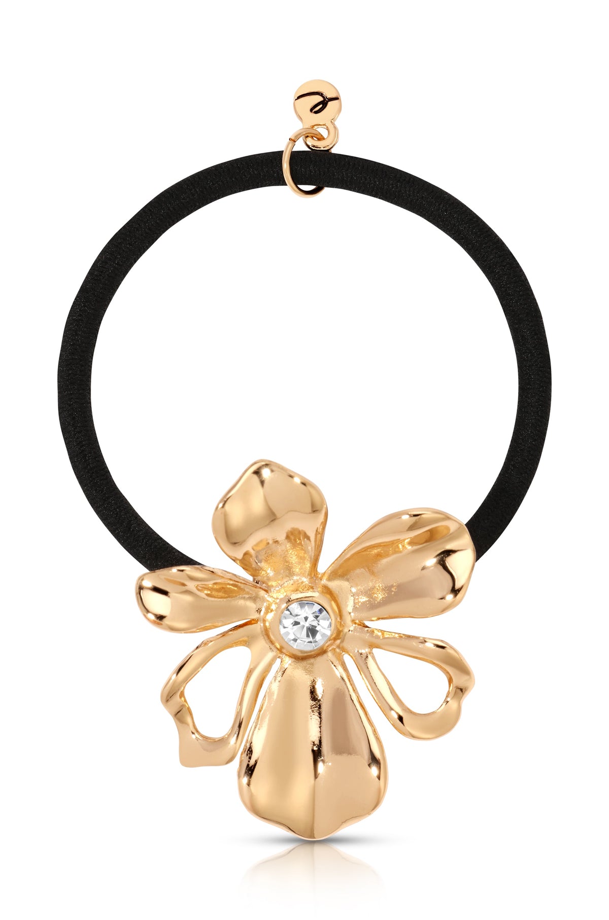 Petals Hair Tie - Gold Tone with Black Elastic | Ettika