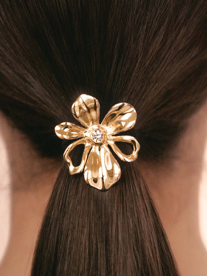 Petals Hair Tie - Gold Tone with Black Elastic | Ettika