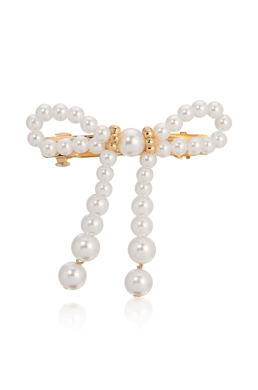 Aurora Pearl Bow Barrette - Pearl with Gold Tone | Ettika