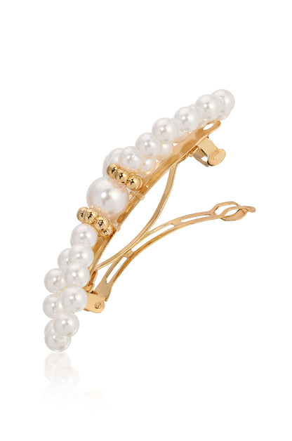 Aurora Pearl Bow Barrette - Pearl with Gold Tone | Ettika