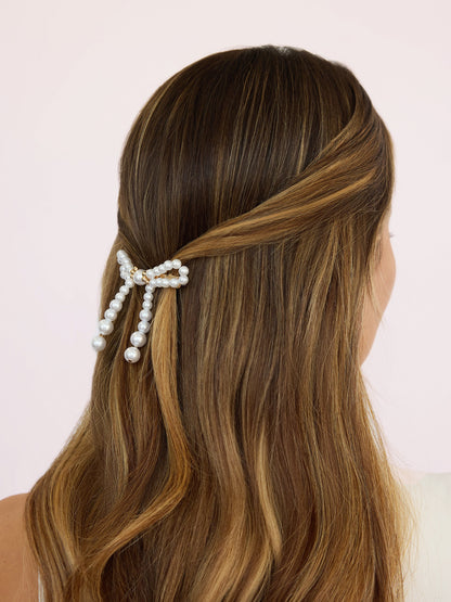 Aurora Pearl Bow Barrette - Pearl with Gold Tone | Ettika