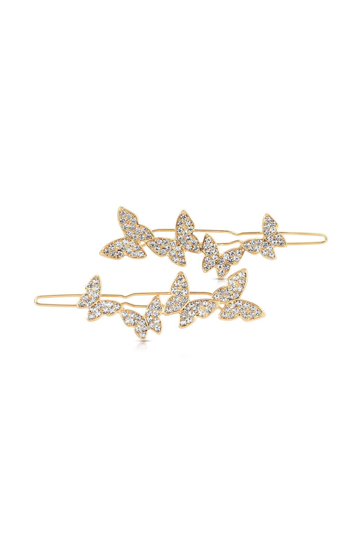 Butterfly Whimsy Barrette Set - Clear Crystal with Gold Tone | Ettika