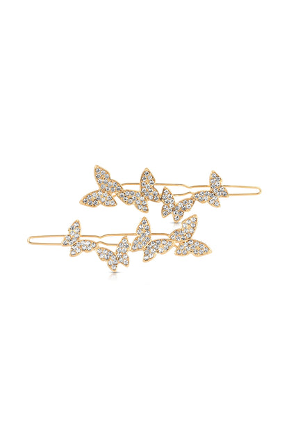Butterfly Whimsy Barrette Set - Clear Crystal with Gold Tone | Ettika