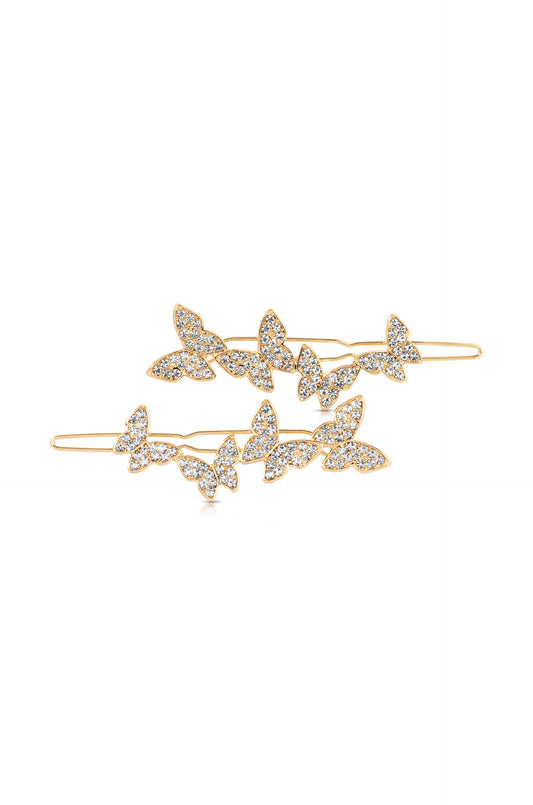 Butterfly Whimsy Barrette Set - Clear Crystal with Gold Tone | Ettika