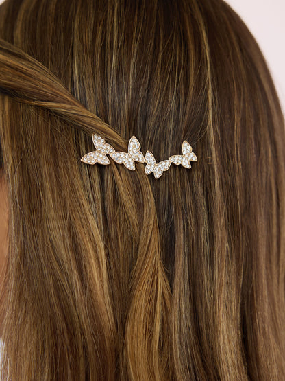 Butterfly Whimsy Barrette Set - Clear Crystal with Gold Tone | Ettika