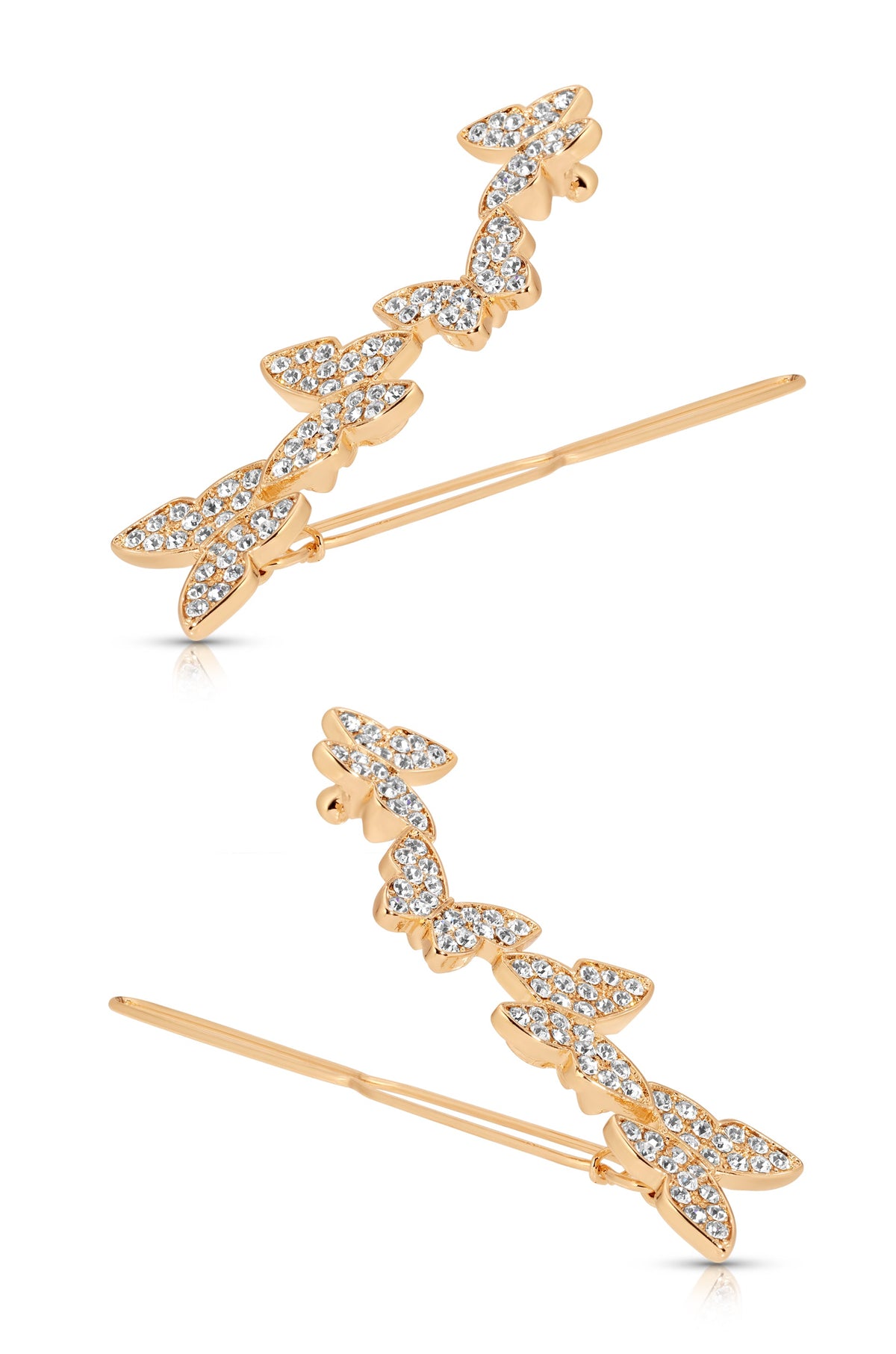 Butterfly Whimsy Barrette Set - Clear Crystal with Gold Tone | Ettika