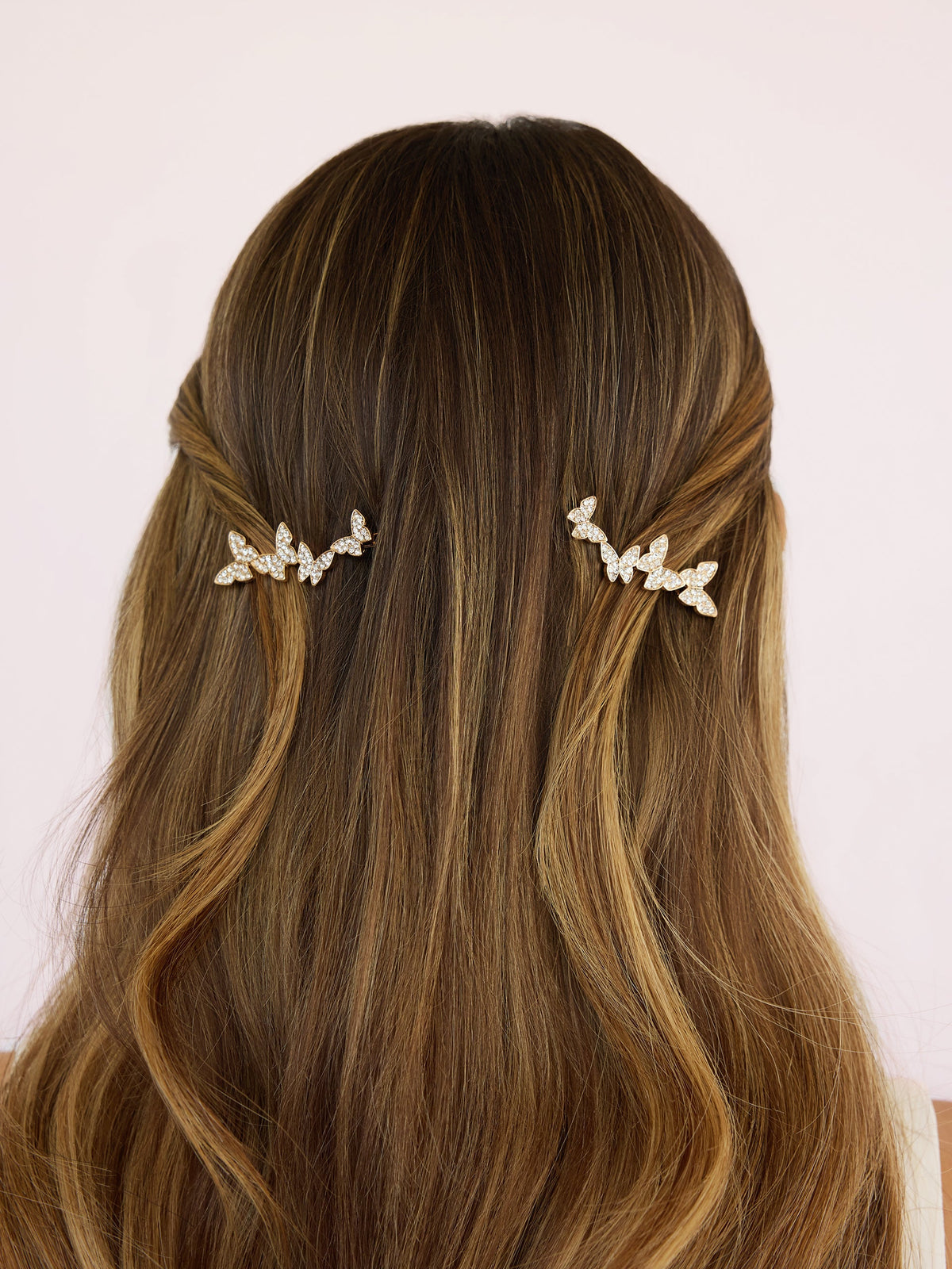 Butterfly Whimsy Barrette Set - Clear Crystal with Gold Tone | Ettika