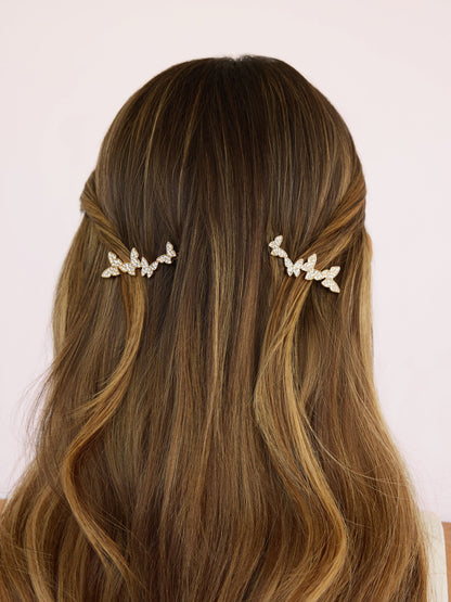 Butterfly Whimsy Barrette Set - Clear Crystal with Gold Tone | Ettika
